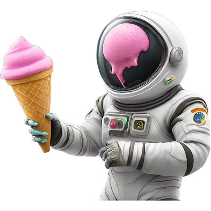 Alien eating pink ice cream in space suit  emoji