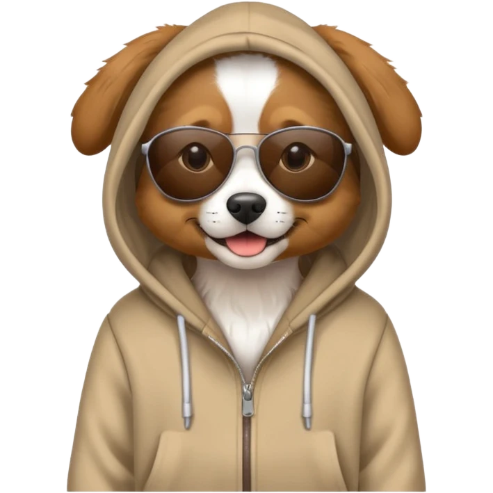 Dog wearing a hoodie and sunglasses emoji
