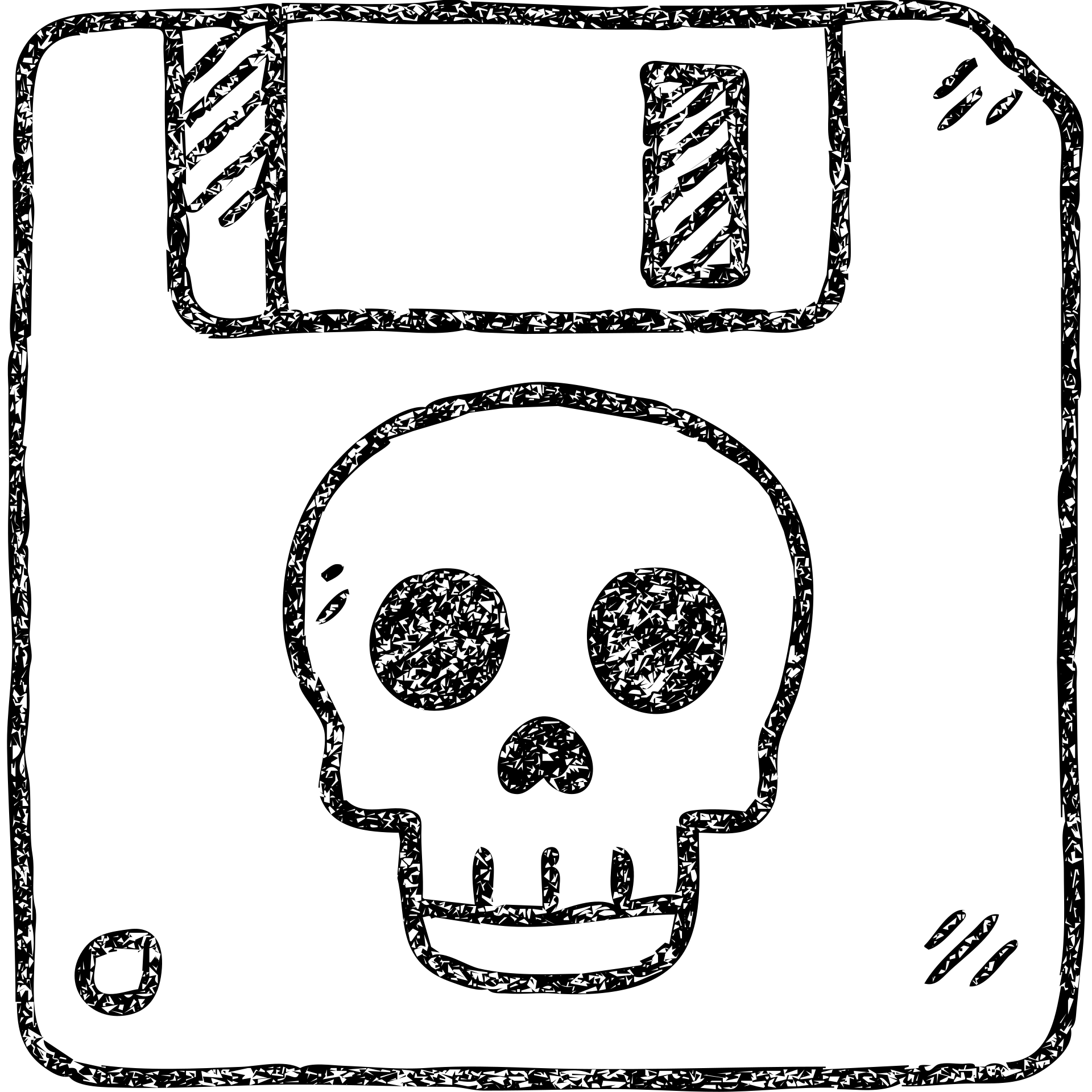 floppy disc with a skull, hand drawn outlined icon emoji
