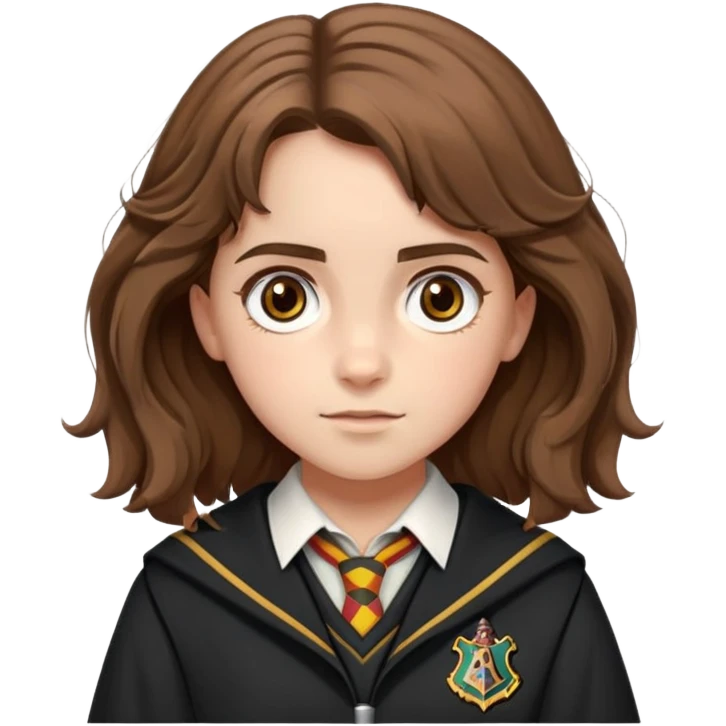 Hermione Granger portrait with bushy brown hair and Hogwarts uniform emoji