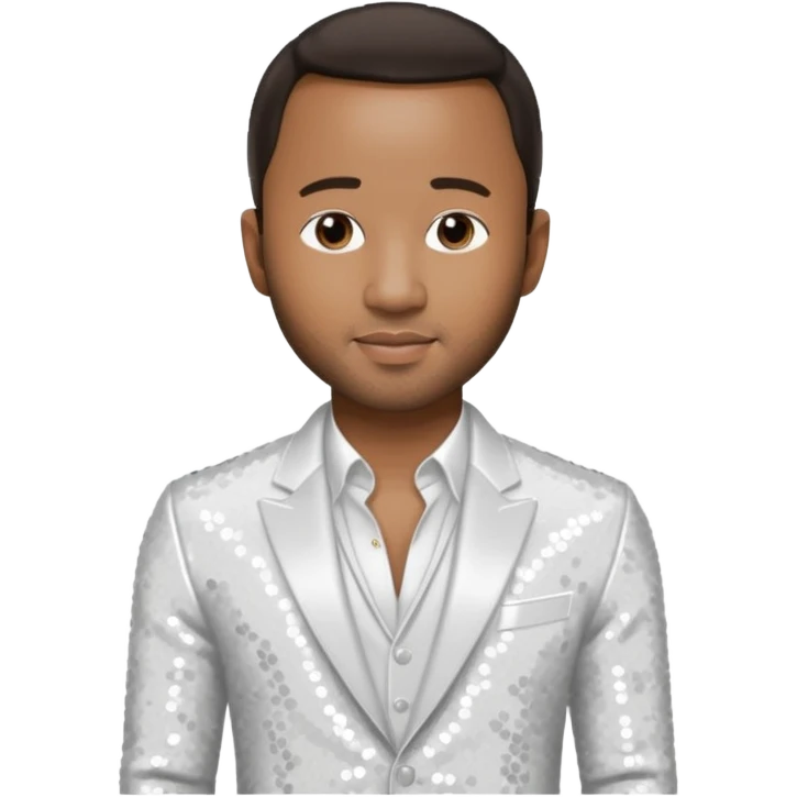 John Legend with dark brown hair, white sequin outfit emoji