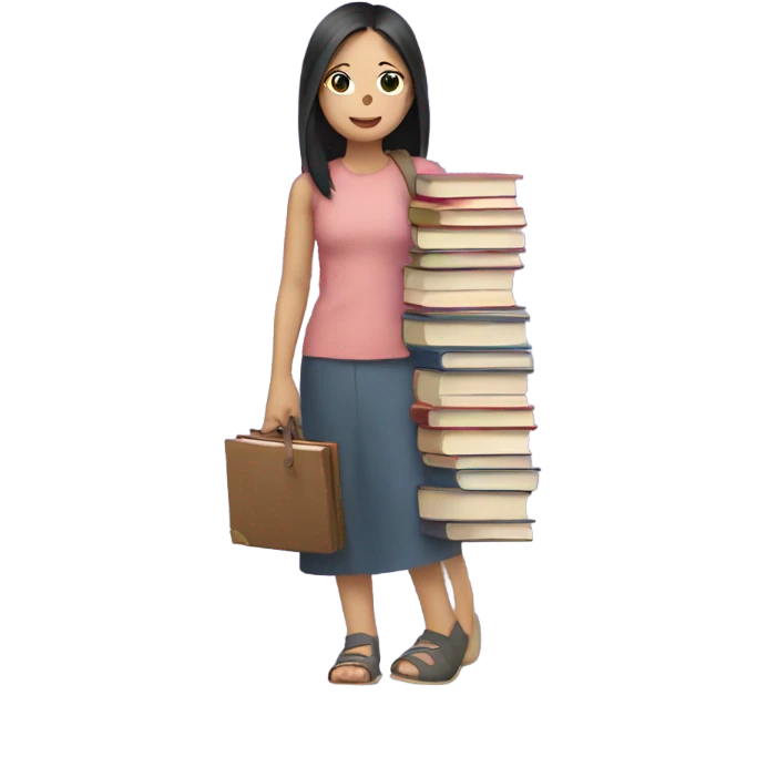 Asian girl holding books emoji
