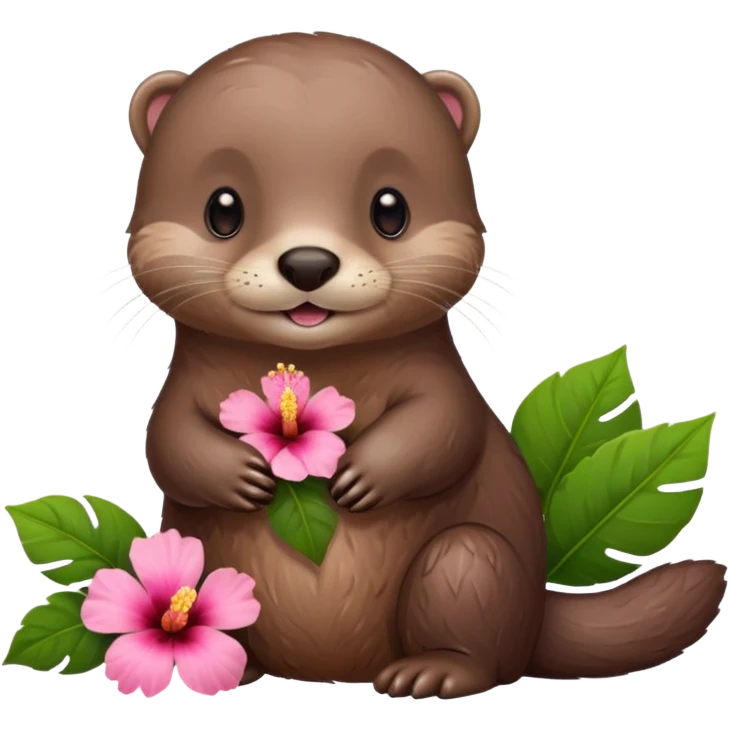 cute otter and hibiscus emoji