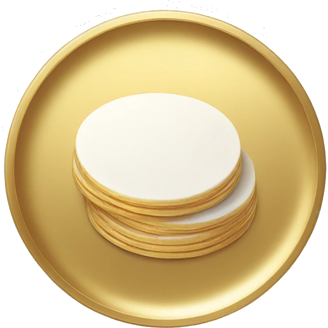 A white circle wafer in a small gold plate emoji