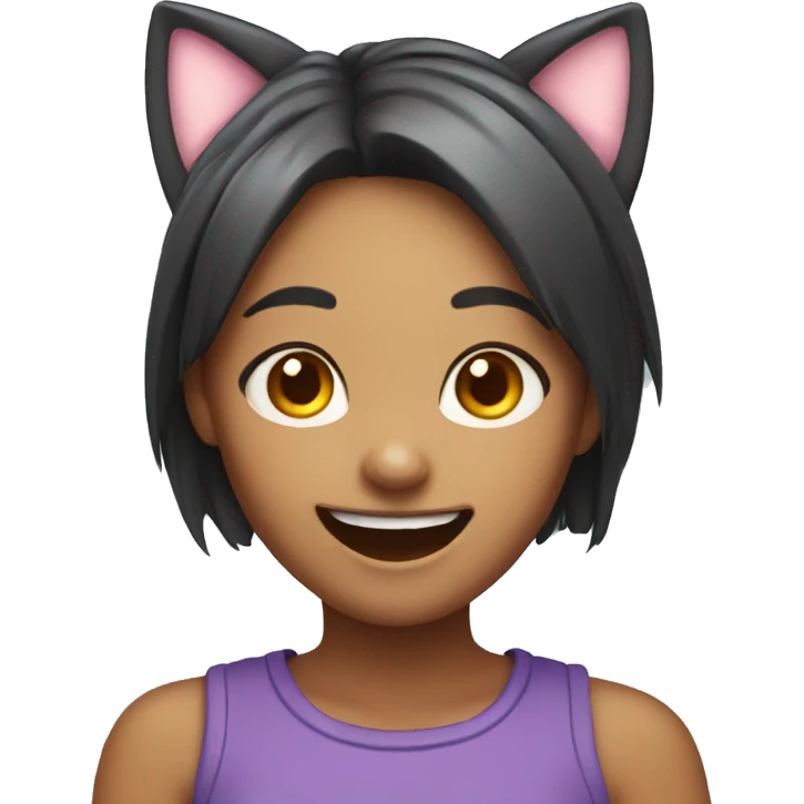 Cute Laughing girl with cat ears emoji