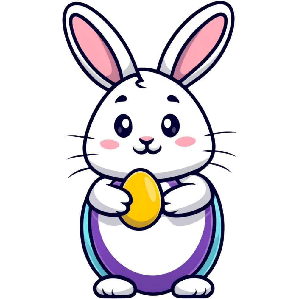 Easter bunny holding a decorated egg emoji