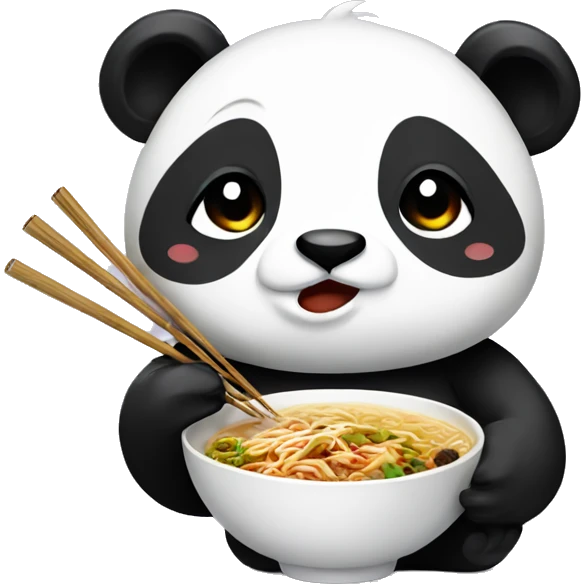 Panda, holding chopsticks, eating ramen emoji