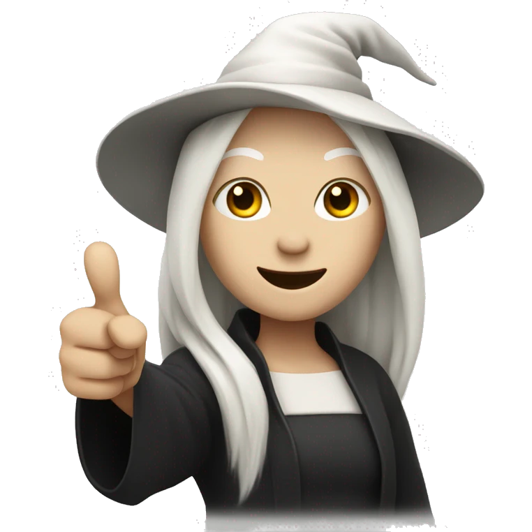 Witch with white skin and hair, thumbs up emoji