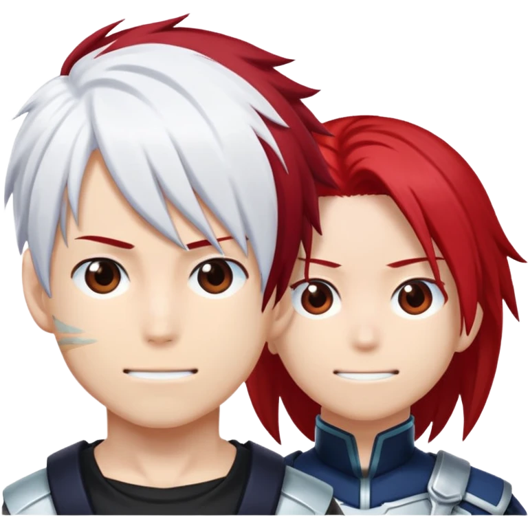 Emoji face with Shoto Todoroki's split hair - left side red hair, right side white hair, like the character from My Hero Academia emoji