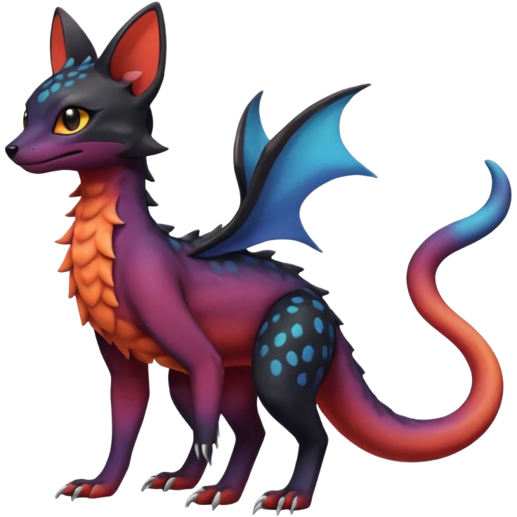 Dark magma-gradients-colored Salandit-Umbreon-Genet-Noivern-Noibat-Serval-Hybrid (Full body) emoji
