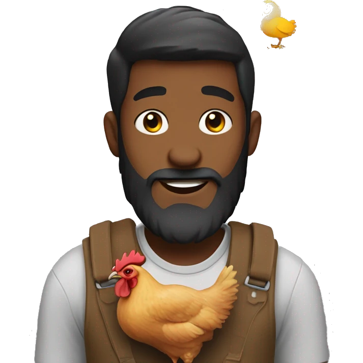 Black beardy man with chicken emoji