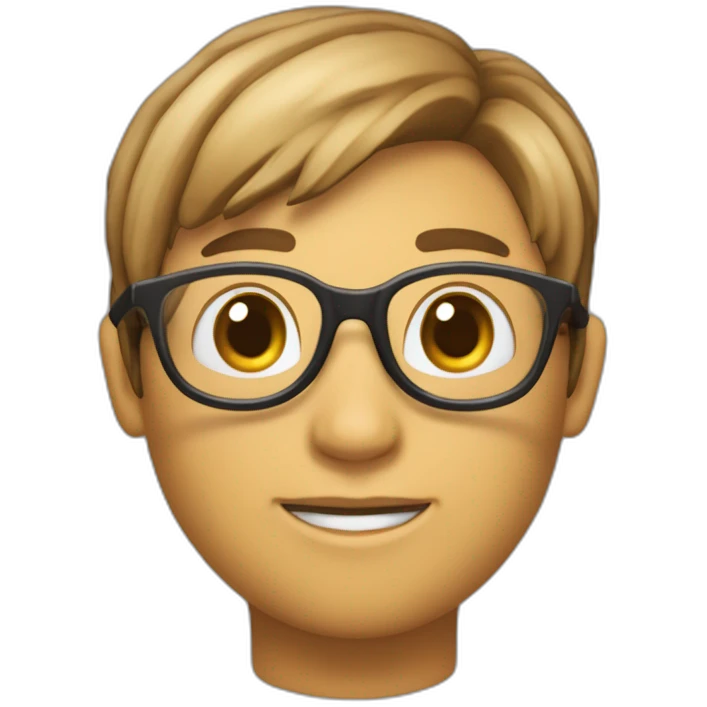 criar uma imagem de uma garota de pele branca com cabelos longos cacheados de cor castanho escuro e com óculos transparente emoji