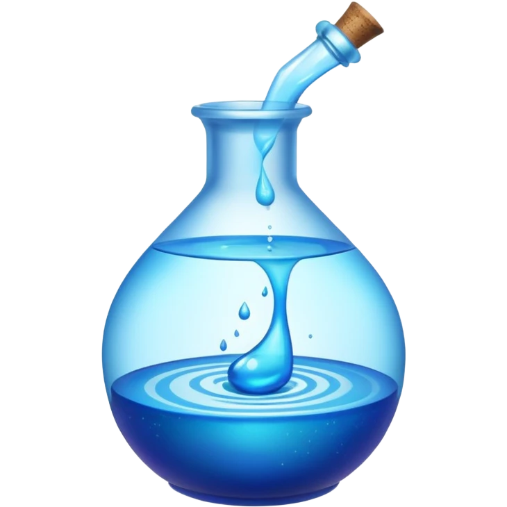Blue potion bottle open with the liquid falling out (Upside-down with no cork and w/o handle) emoji