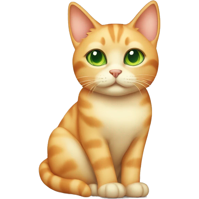 light orange/cream colored cat with green eyes and tipped left ear sitting down  emoji