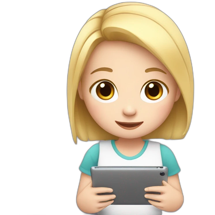 Little white girl learning English on a tablet emoji