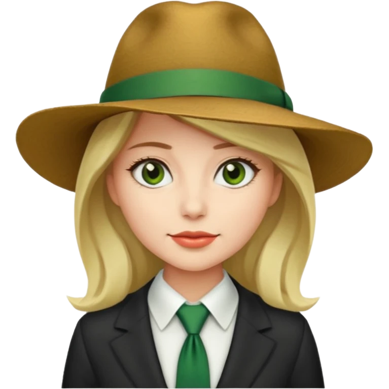 Woman in wide-brim hat & green tie emoji