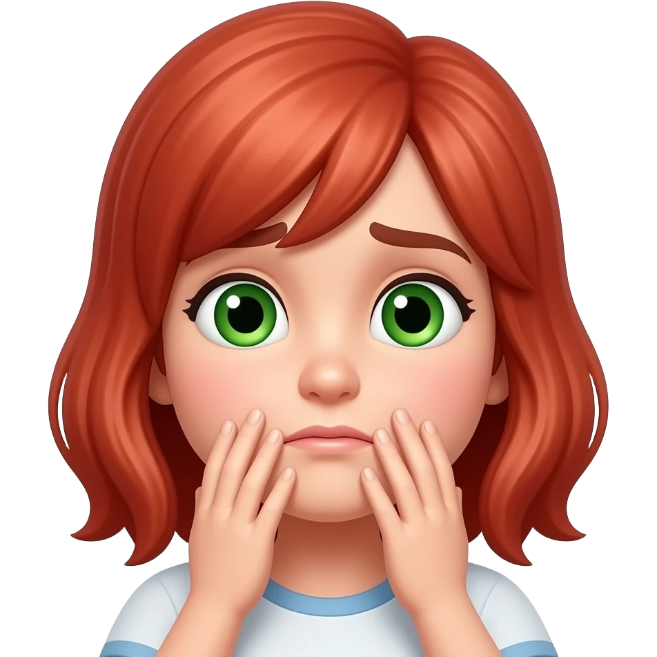 green eyes, facepalm, red hair emoji