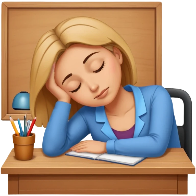 Tired woman teacher sleeping with head on desk emoji