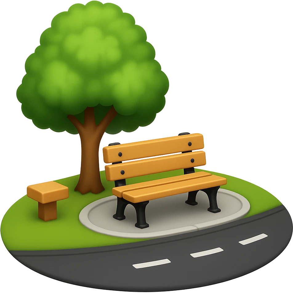 Emphasize the street and reduce the number of trees in the image. The style should resemble emoji style with a transparent background. emoji