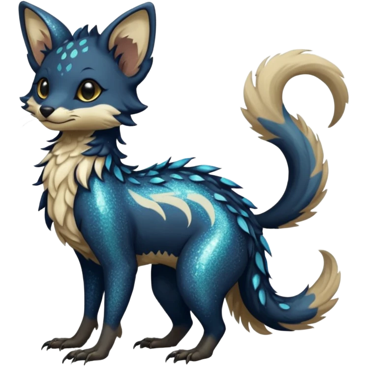Feral Rare Fantasy Dark sparkly shiny Vernid-Trico-species by LiLaiRa, random markings, tufted tail, tufted ears, full body emoji