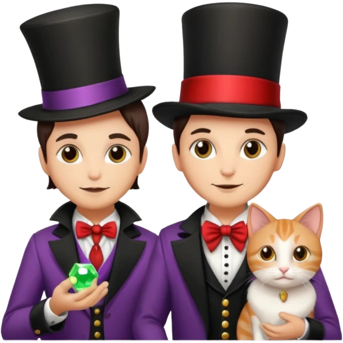 magician couple and their pet cat emoji