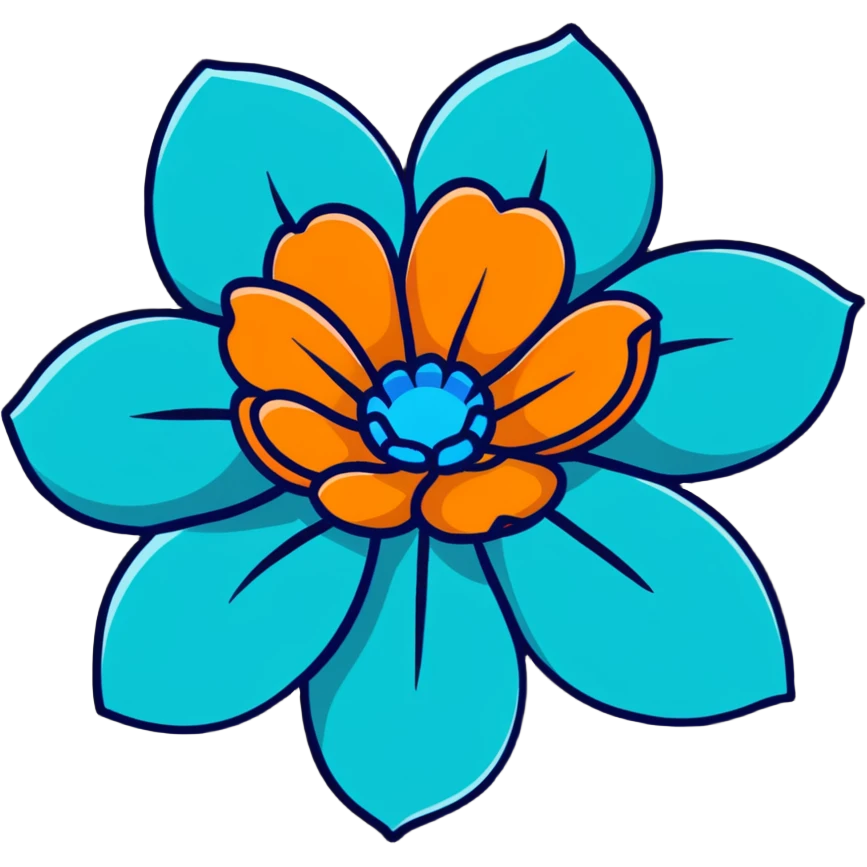 flower with teal petals and orange center emoji