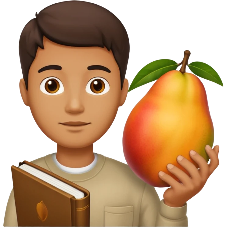 man holding book and mango emoji