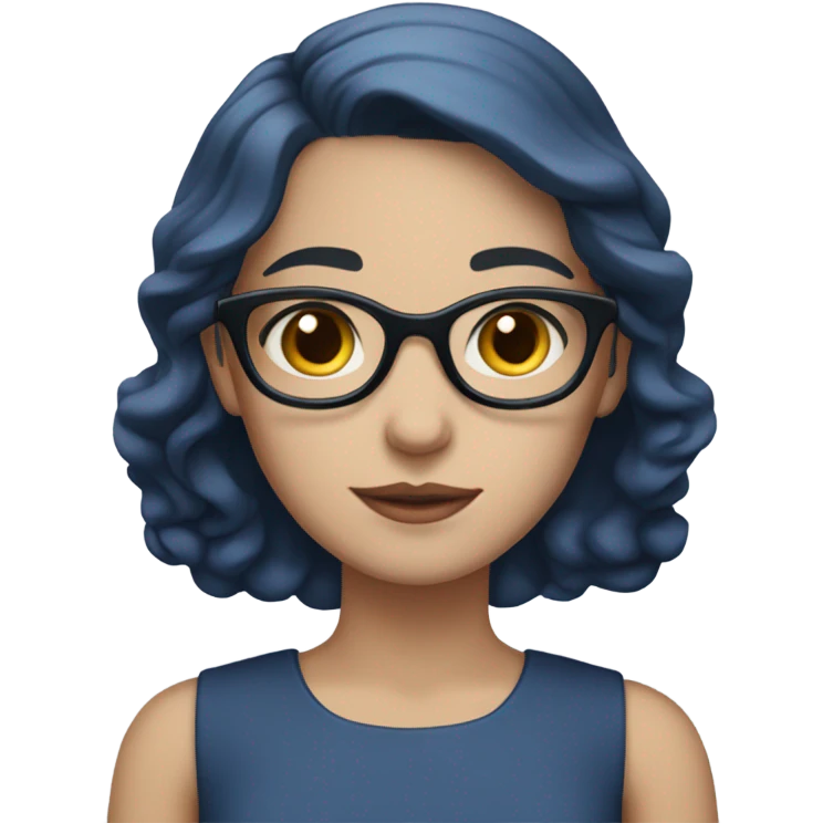White-skinned brown-eyed girl in a nearly full dress with white glasses and dark blue hair emoji