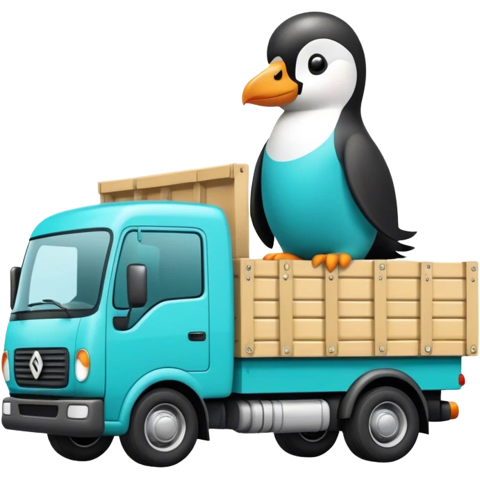 Camion déménagement turquoise avec motif pingouin  emoji