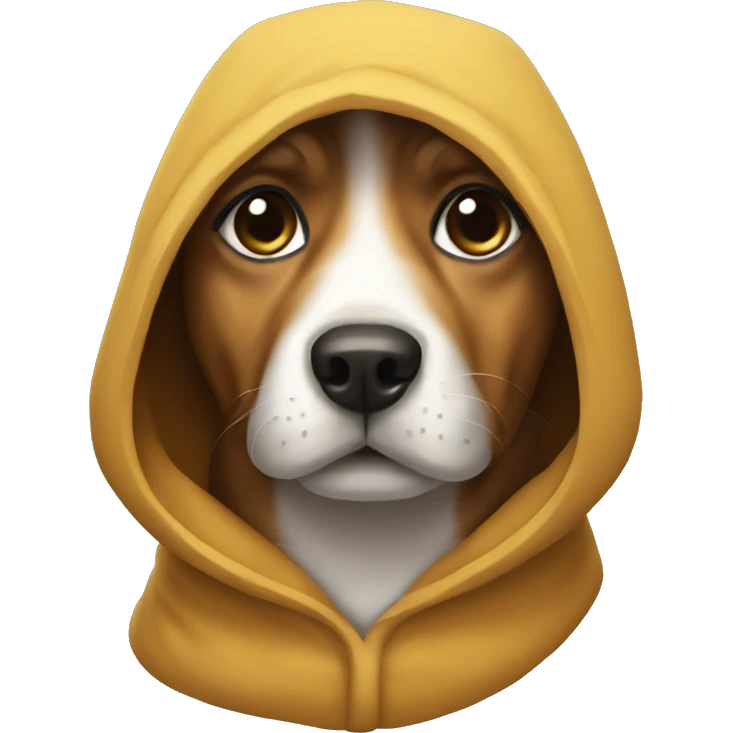 Dog wearing a Hoods emoji