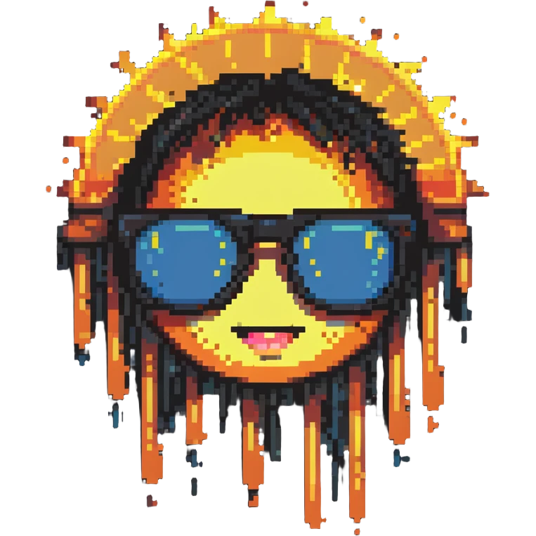 face with sunglasses, sweat drops, sun in background emoji
