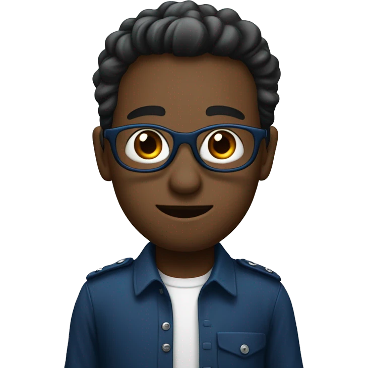 humano de óculos redondo preto, com camisa de cor azul marinho escrito TERCEIRO "C" emoji