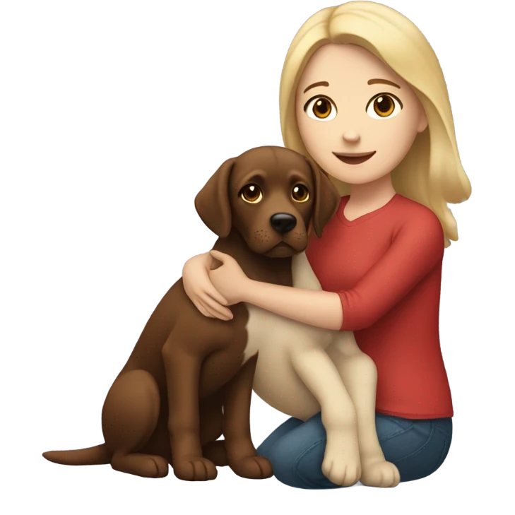Black haired white girl holding red lab dog emoji