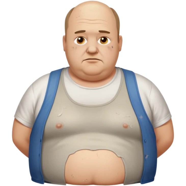obese middle aged white man in wifebeater with  dirty appearance. His hair is very greasy and balding emoji