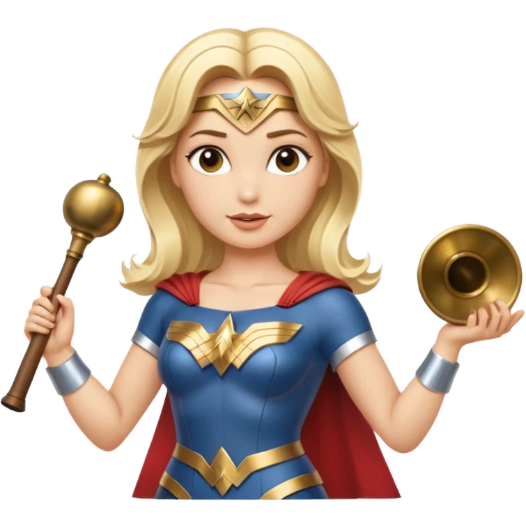 Blonde Wonder Woman holding bell and short white orchestra conductor’s baton  emoji