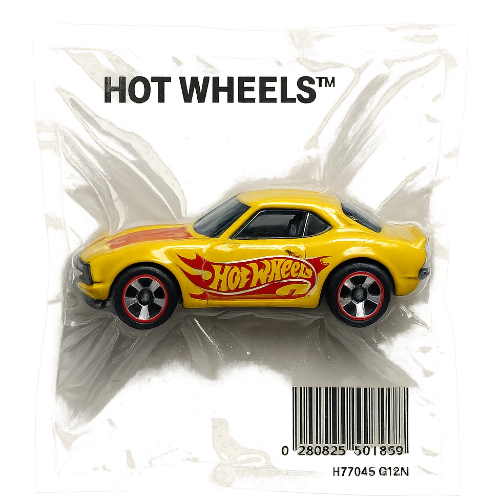 Hot Wheels toy car, bright colors, glossy, vacuum-sealed style emoji