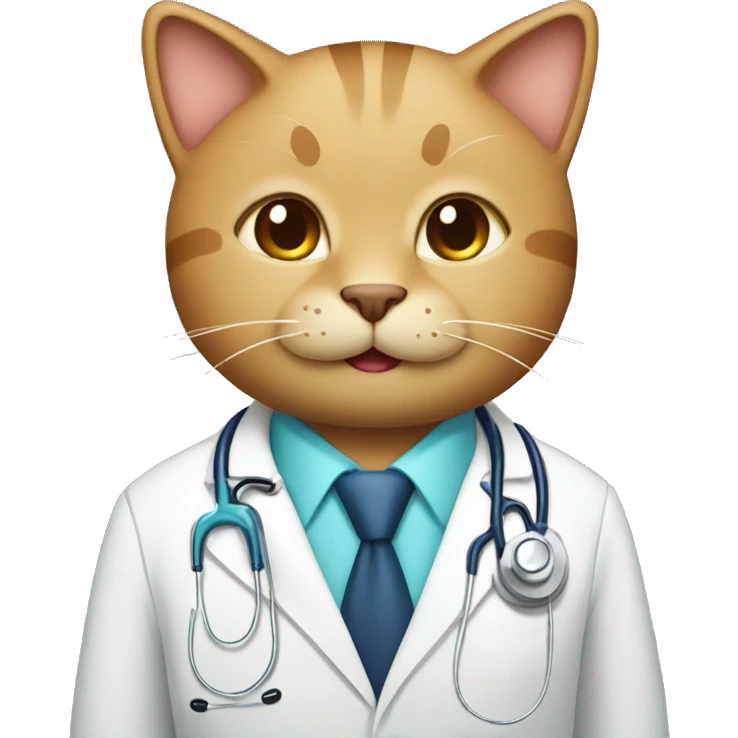 Smiling light brown cat being a smart doctor emoji