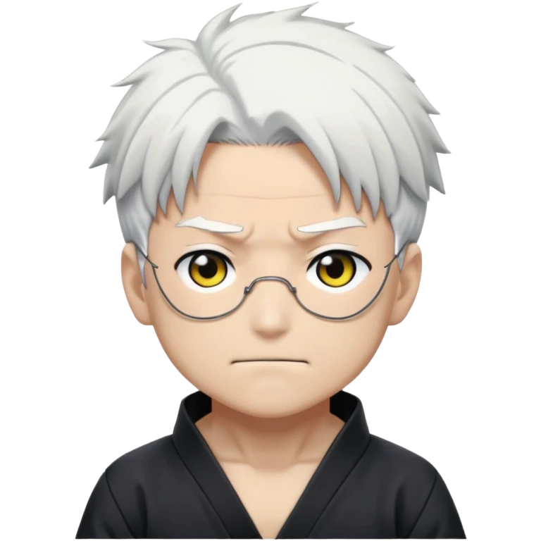 Satoru Gojo from Jujutsu Kaisen, white hair, blindfold, confident smirk, chibi face proportions, energetic expression, close-up face emoji