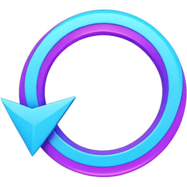 Circular loop arrow in Virtuosa style: smooth rounded shape forming a full loop, neon blue (#00A9F4) and violet (#9A1AFF) glow, futuristic 3D look, friendly and modern. No text. Full background. emoji