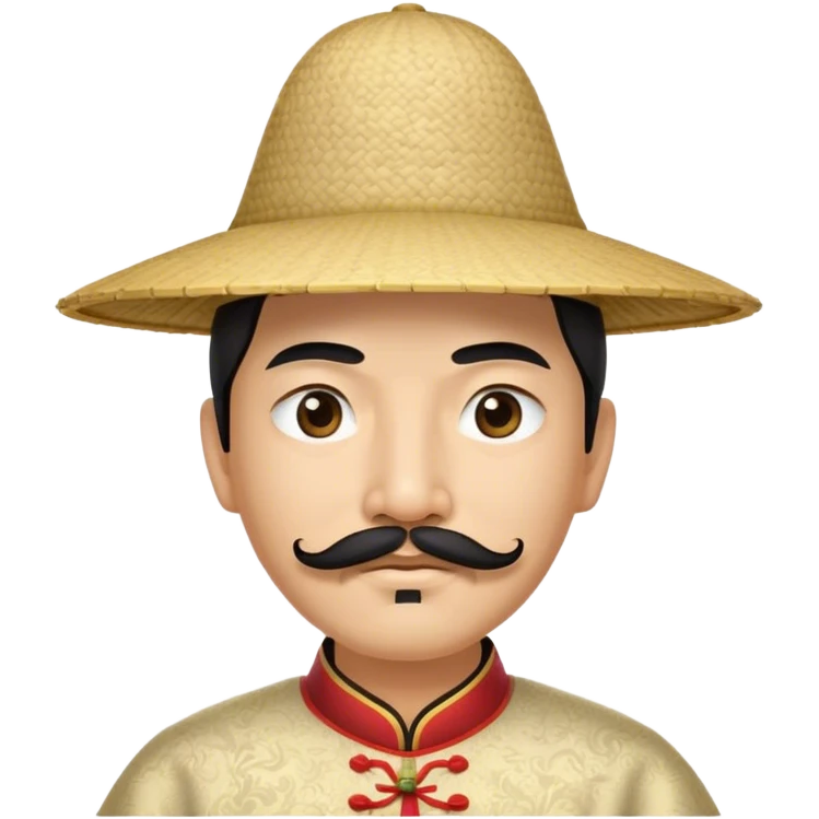 Extremely stereotypical Asian wearing a rice hat with a fu Manchu mustache  and super squinty eyes emoji