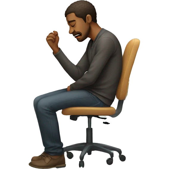 man sitting in chair hunched over in pain emoji