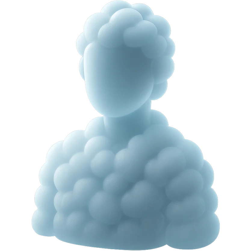 person made entirely of bright convex clouds with slight glow, shoulder height, matte glass style emoji