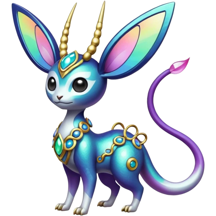 Shiny Horned Antenna’d Colorful Futuristic Ornate Oriental Painted Asian Fae-Vernid-Trico-Meloetta-Latias-Koraidon-Peppercat-Protogen-Pokémon-Digimon-Fakémon-fusion-hybrid-creature emoji