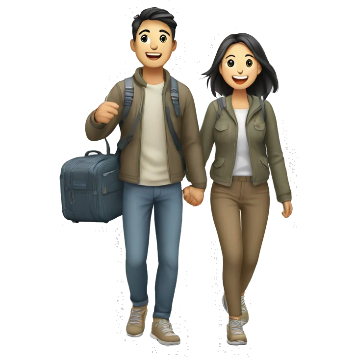 Cute young  Asian couple excitedly traveling  emoji