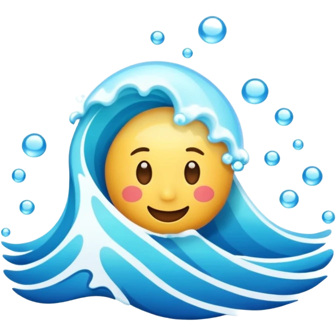 emoji of the sea, calm blue waves, sparkling water, isolated on white background, soft shadows, high detail, playful and cute. emoji