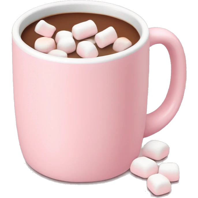 Pastel pink mug with hot coco and marshmallows  emoji