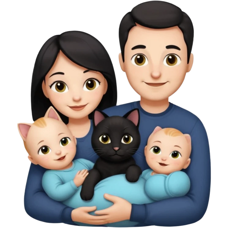 1 mom, 1 dad, 1 baby and 1 black cat emoji