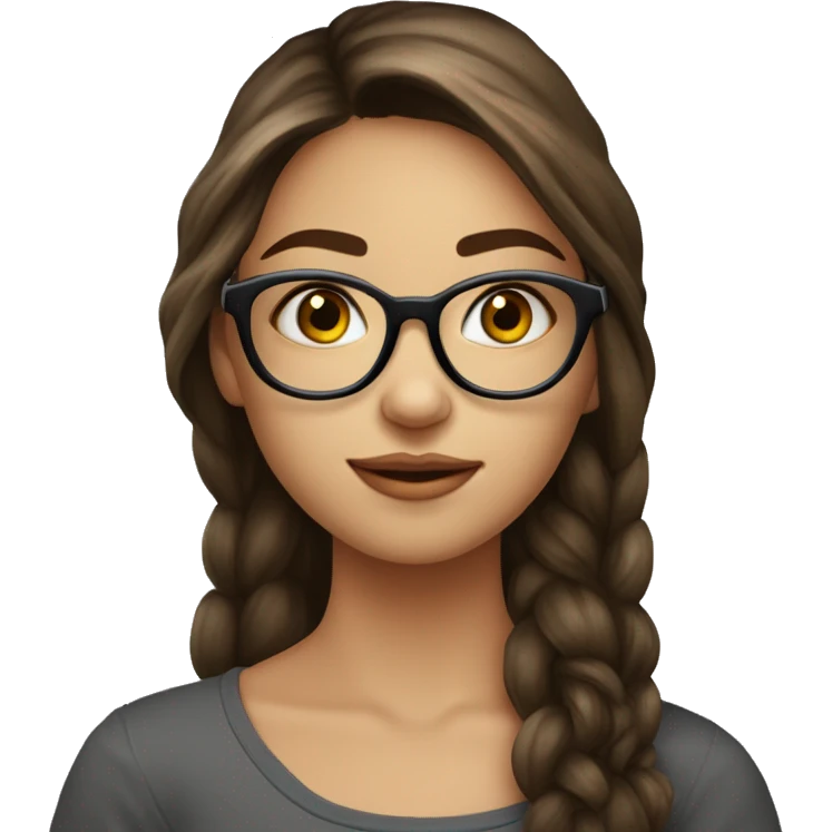 Fille chatain cheveux longs lunettes ronde noire yeux bleus emoji