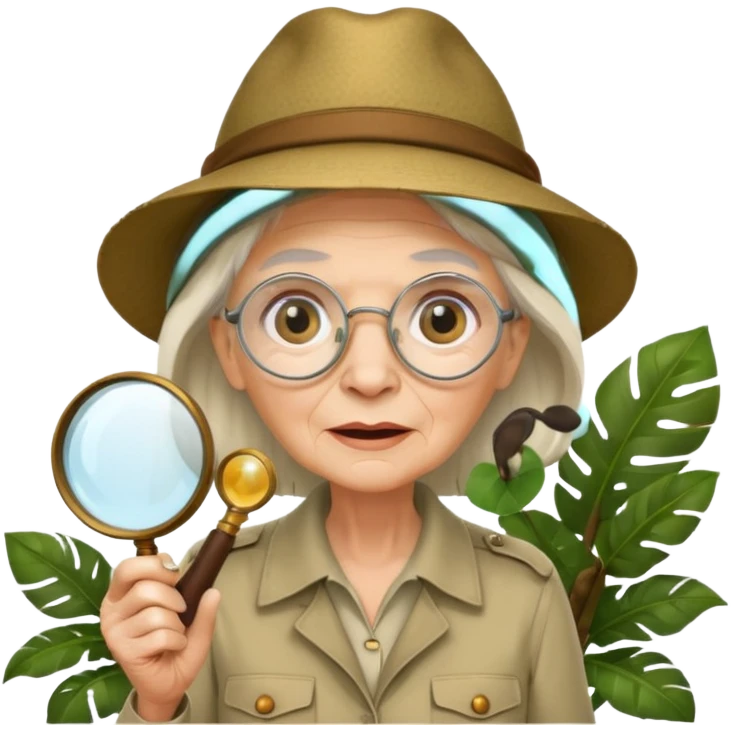 an old woman with jungle and magnifying glass emoji