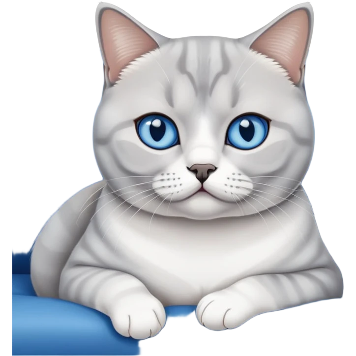 British Shorthair Cat white with grey and blue eyes chilling on the couch emoji
